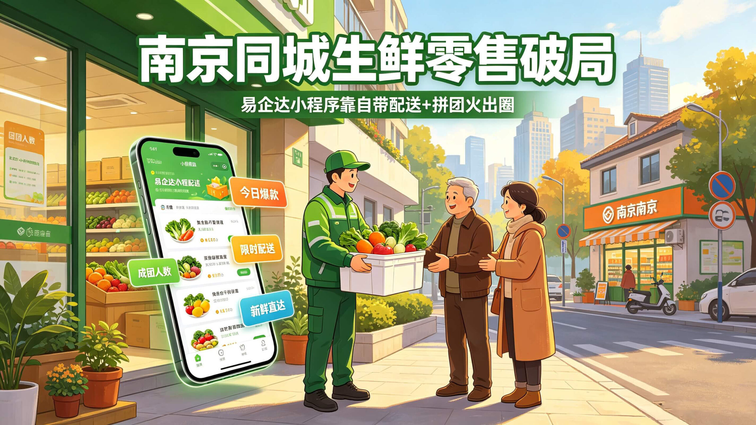 南京同城生鲜小程序零售破局：易企达小程序靠“自带配送+拼团”火出圈