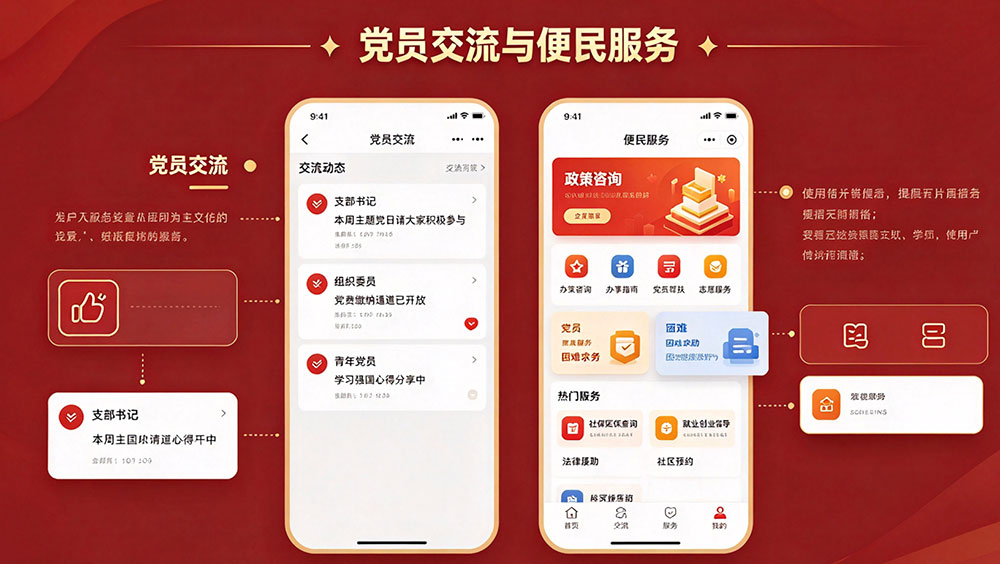 党建小程序党员交流与便民服务界面